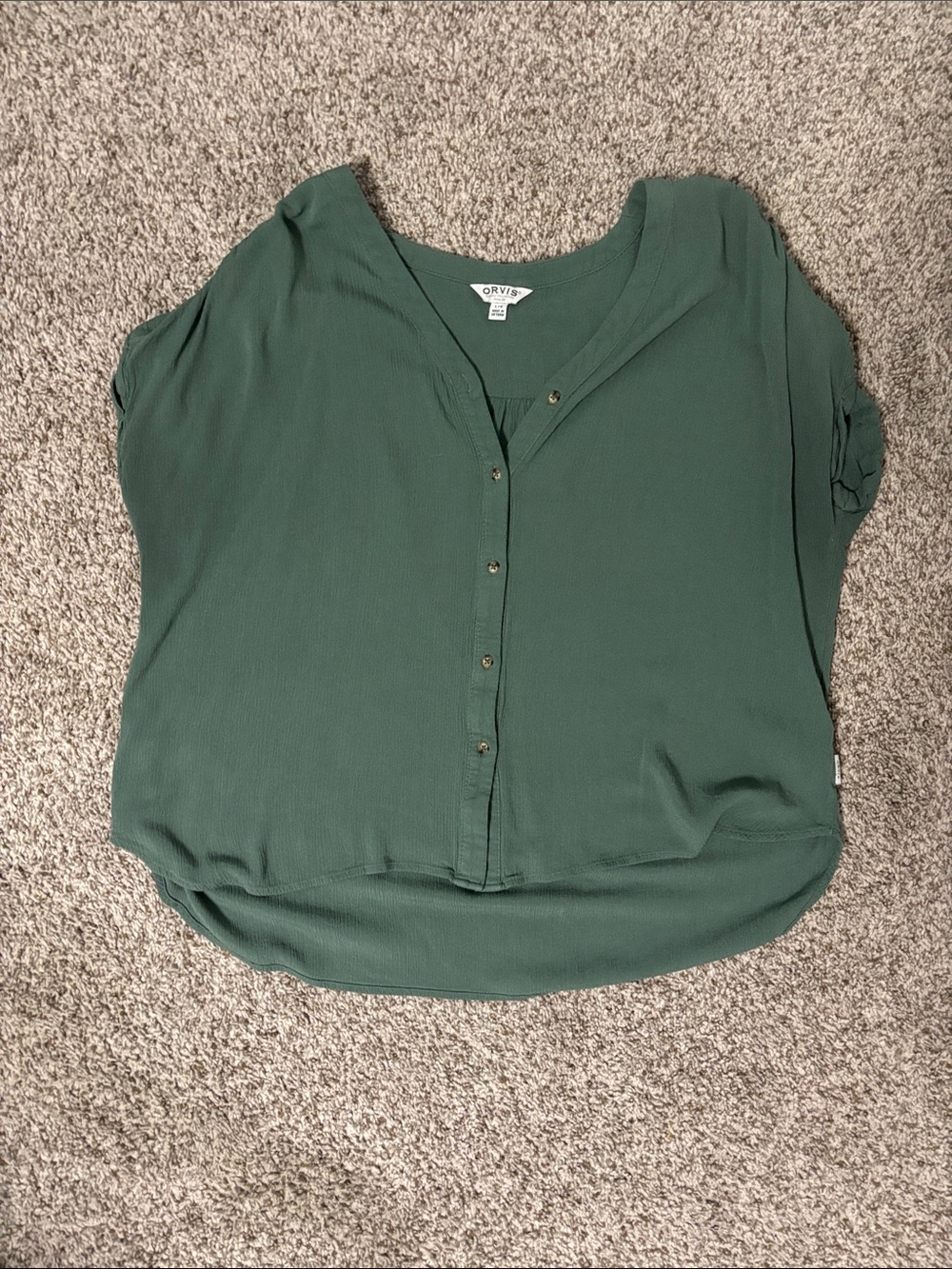 Orvis Forest Green V-Neck Button Front Blouse